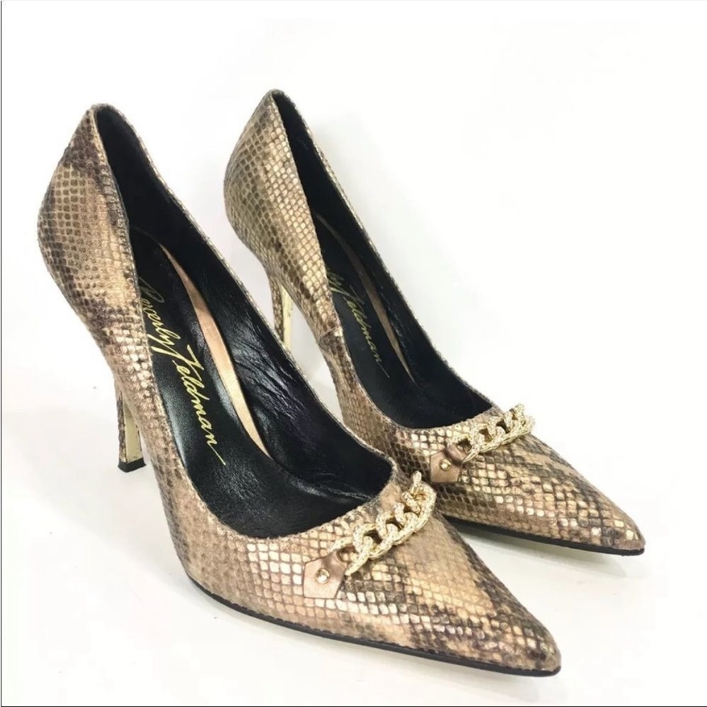 Beverly Feldman gold snake heels